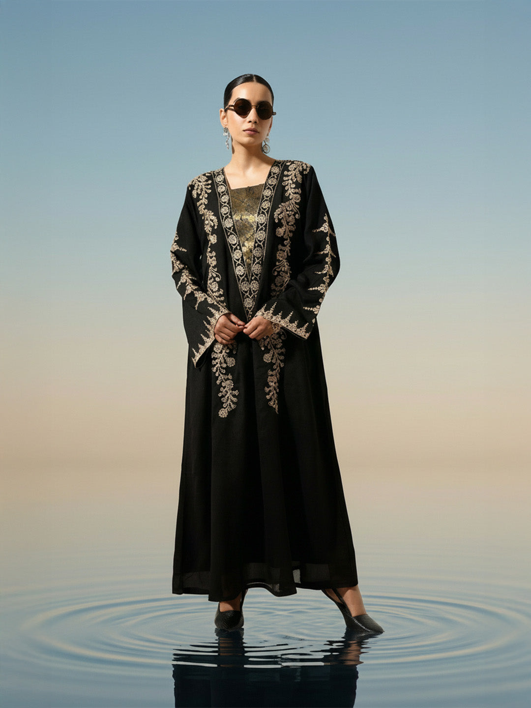 Rich Black Relaxed  Embroidered Abaya