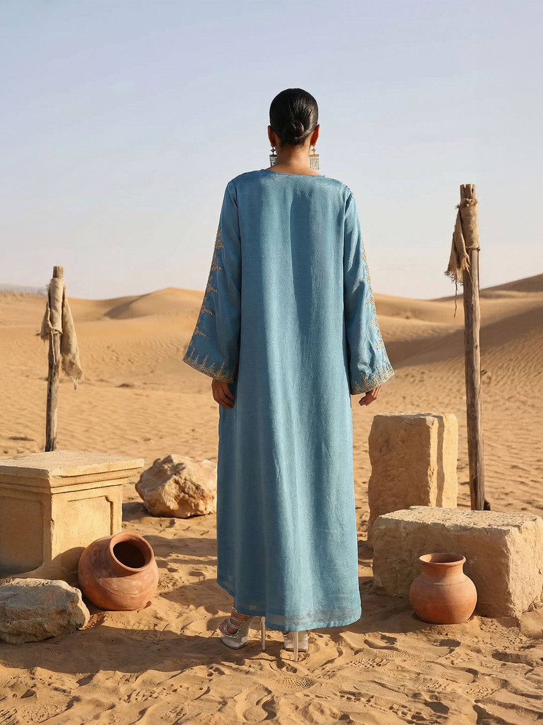 Rich Blue Relaxed  Embroidered Abaya