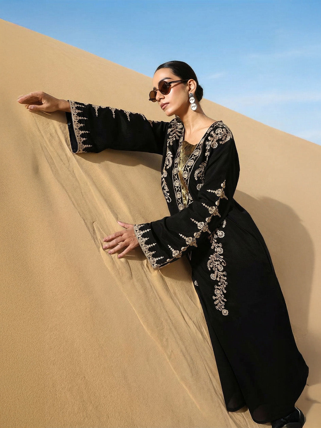 Rich Black Relaxed  Embroidered Abaya