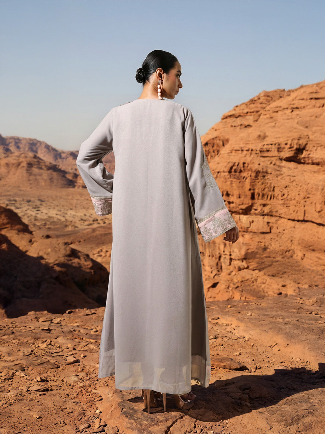 Rich grey Relaxed  Embroidered Abaya