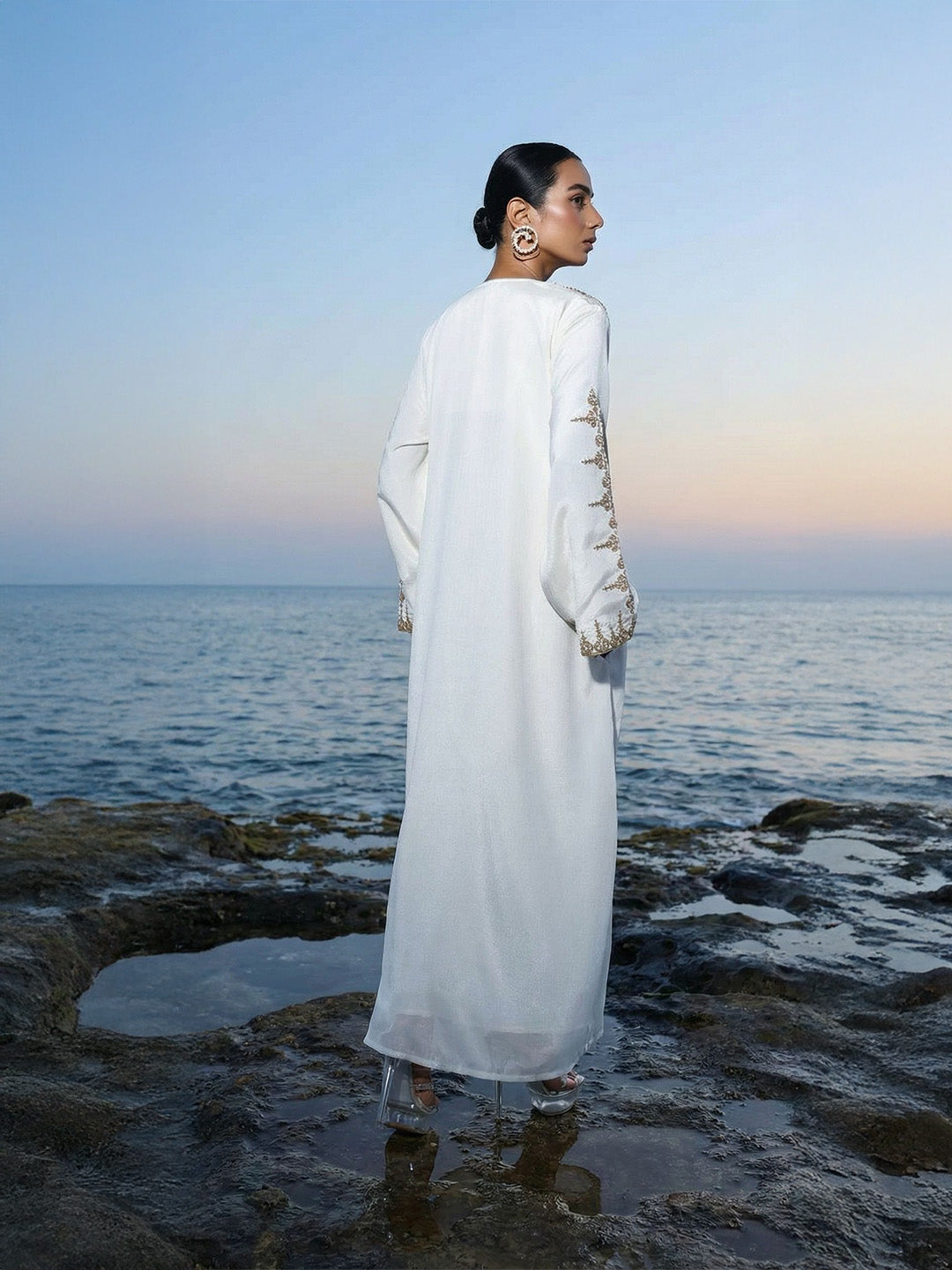 Rich Cream Relaxed  Embroidered Abaya