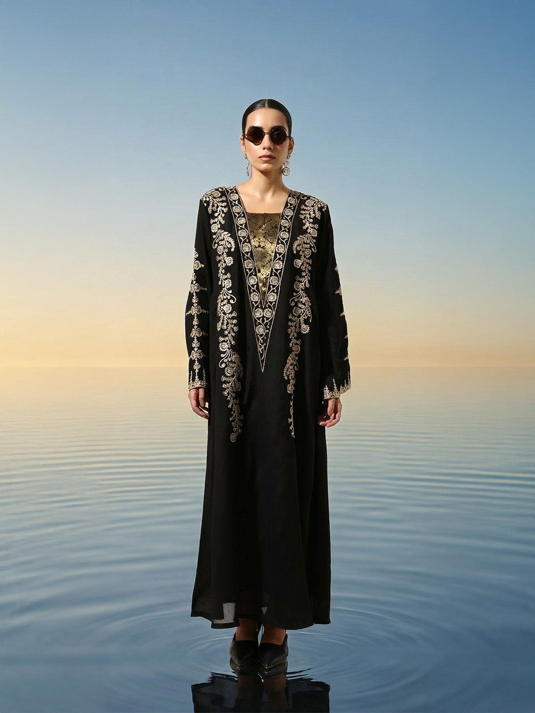 Rich Black Relaxed  Embroidered Abaya