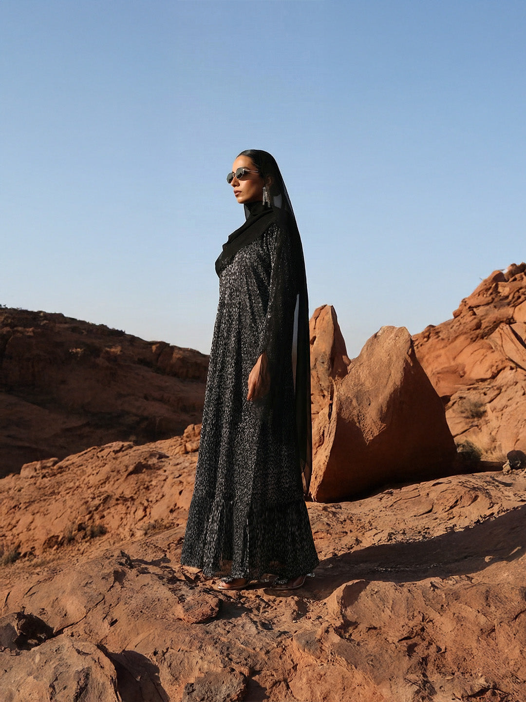 Rich  Black Printed Abaya with Hijab