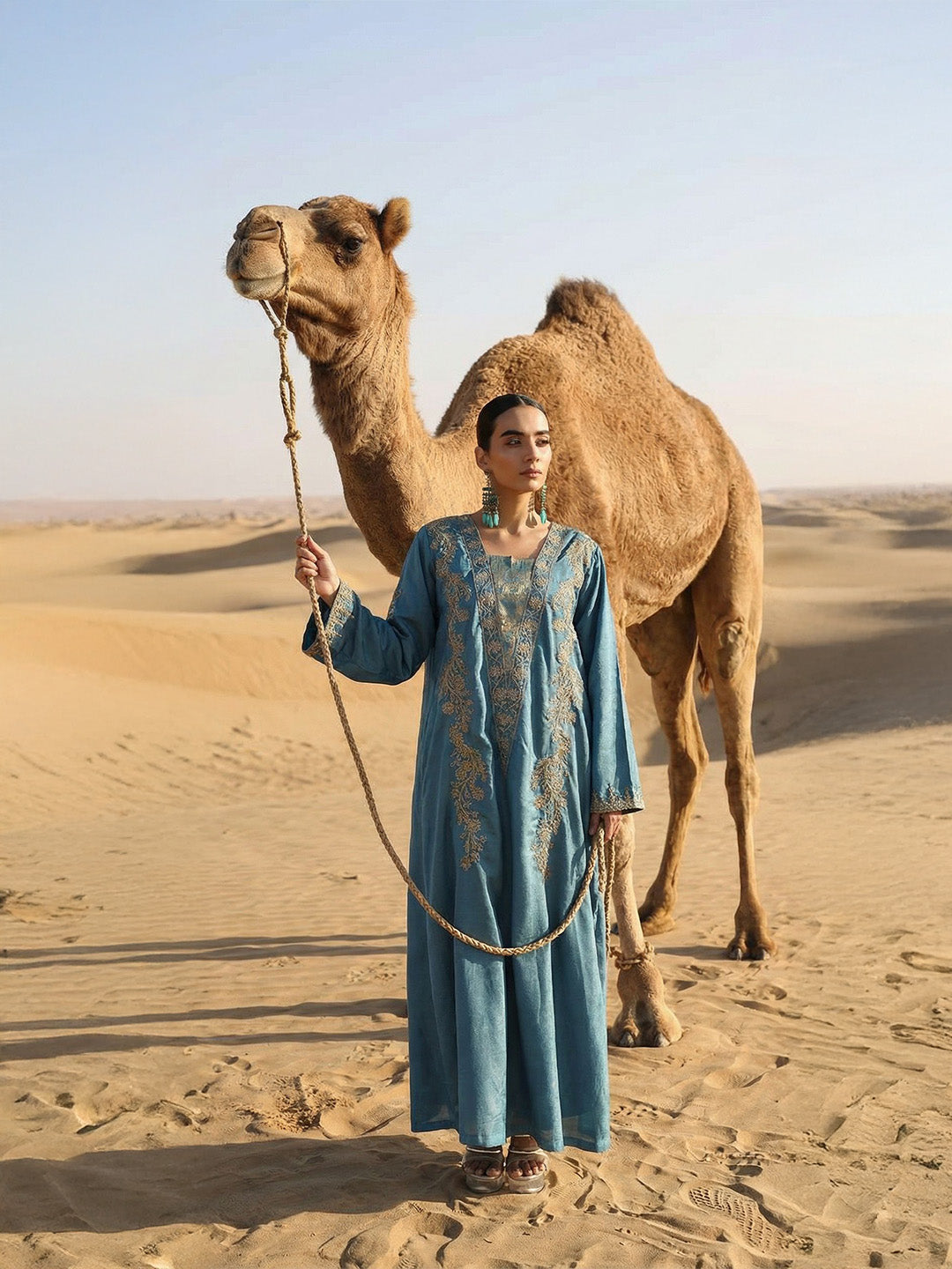 Rich Blue Relaxed  Embroidered Abaya