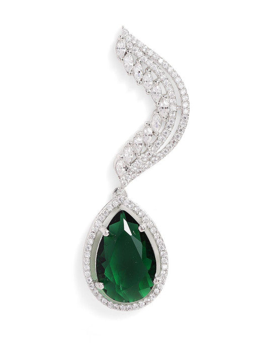Ishin Green  Colour Silver Plated American Diamond Jewellery Set