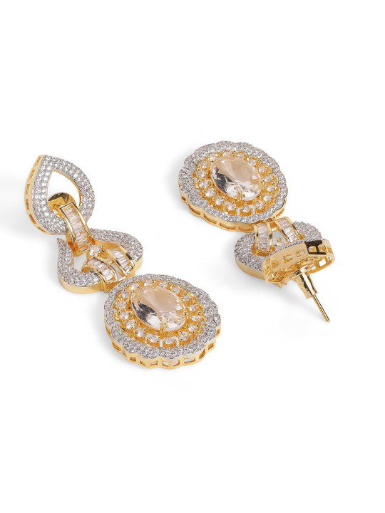 Ishin White Colour Gold Plated American Diamond Drop Earring