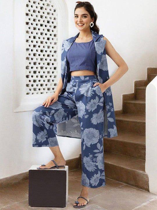 Comfy Pure Cotton Blue Floral Printed Co-Ords Set