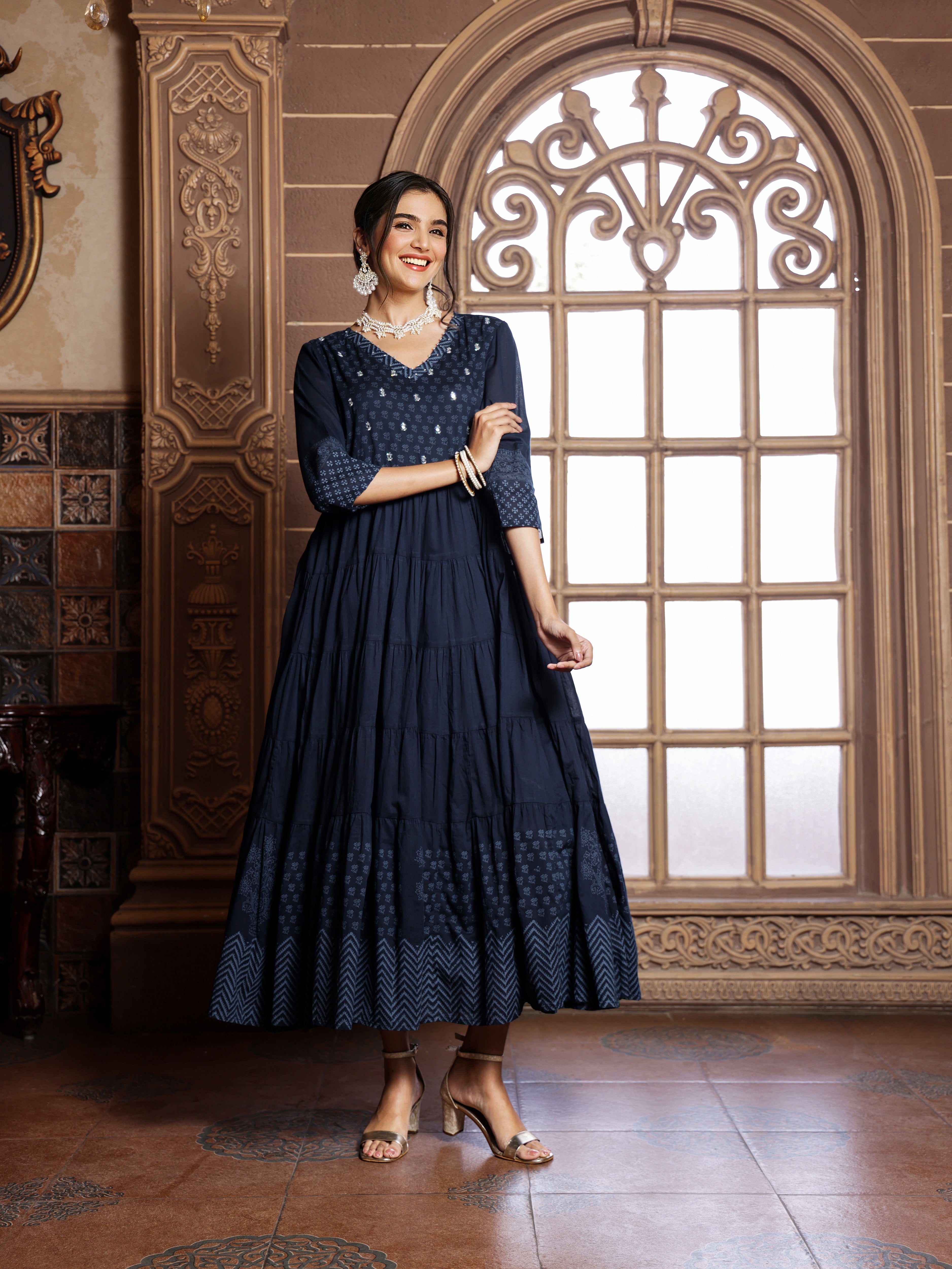 ethnic blue dress Buy Teal Blue Floral Printed Georgette Gown At Zeel Clothing XL