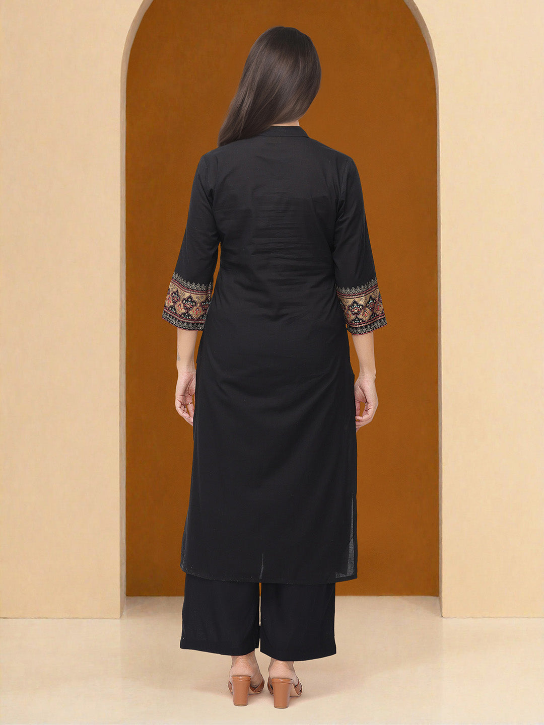 Soft Black Rayon Printed Straight Fit  kurta set