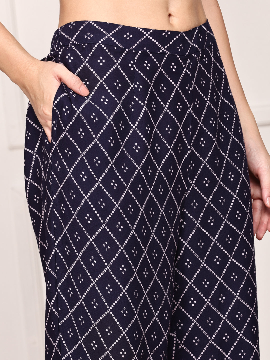 Comfy navy blue Viscose rayon bandhani printed Kaftan kurta set