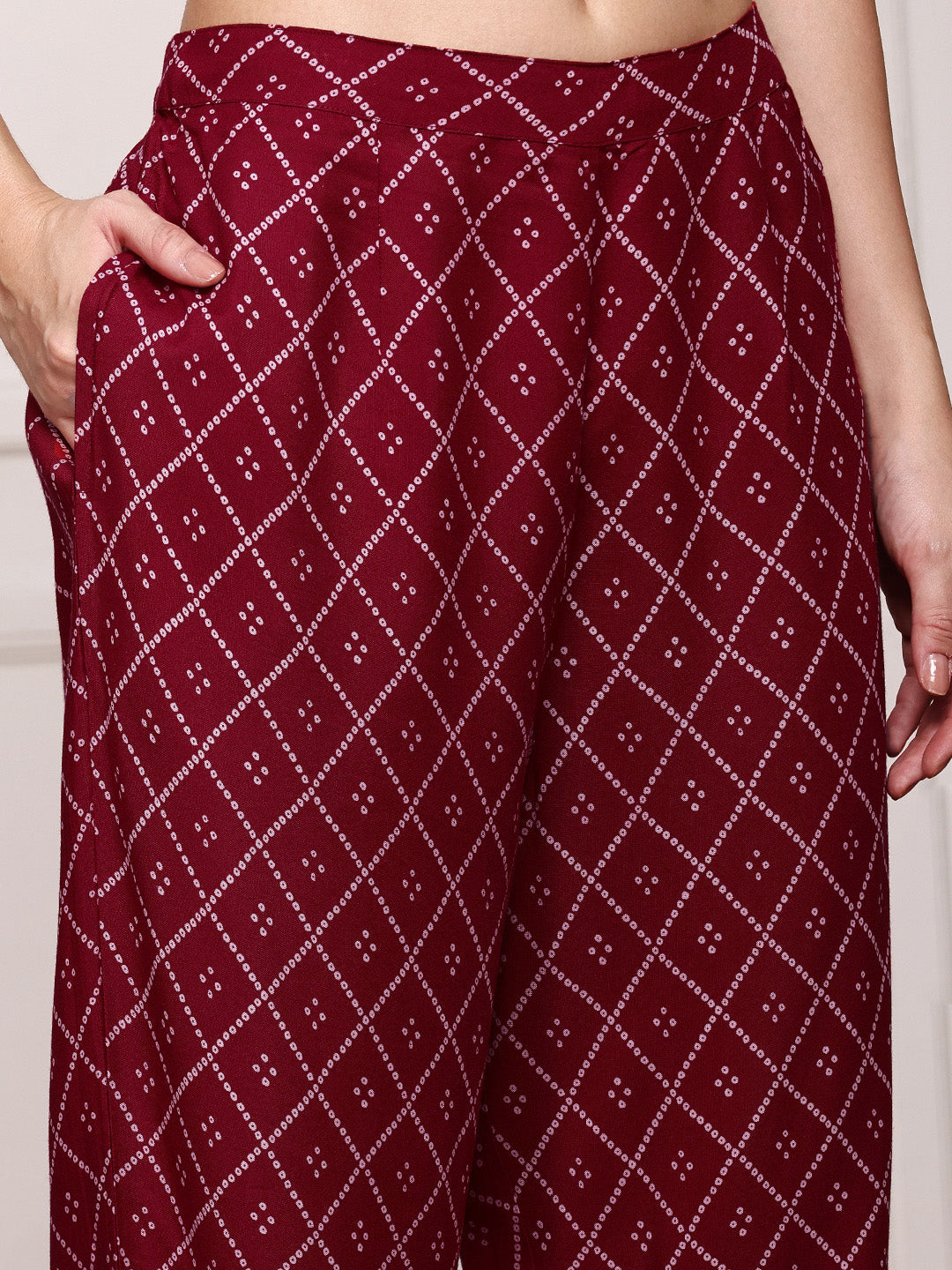 Comfy Maroon Viscose rayon bandhani printed Kaftan kurta set