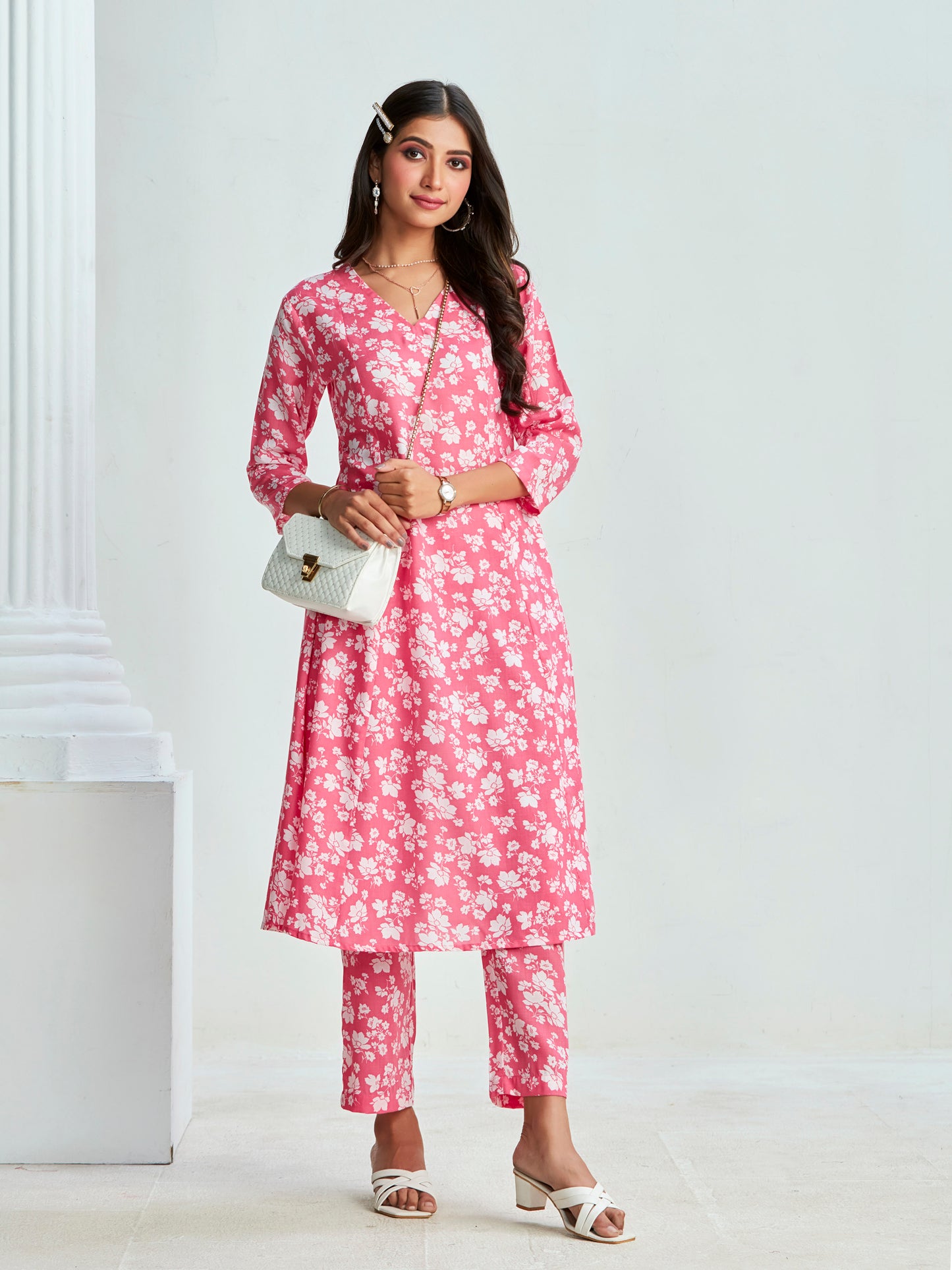 Floral Printed A-Line Pure Cotton Kurta with Trousers