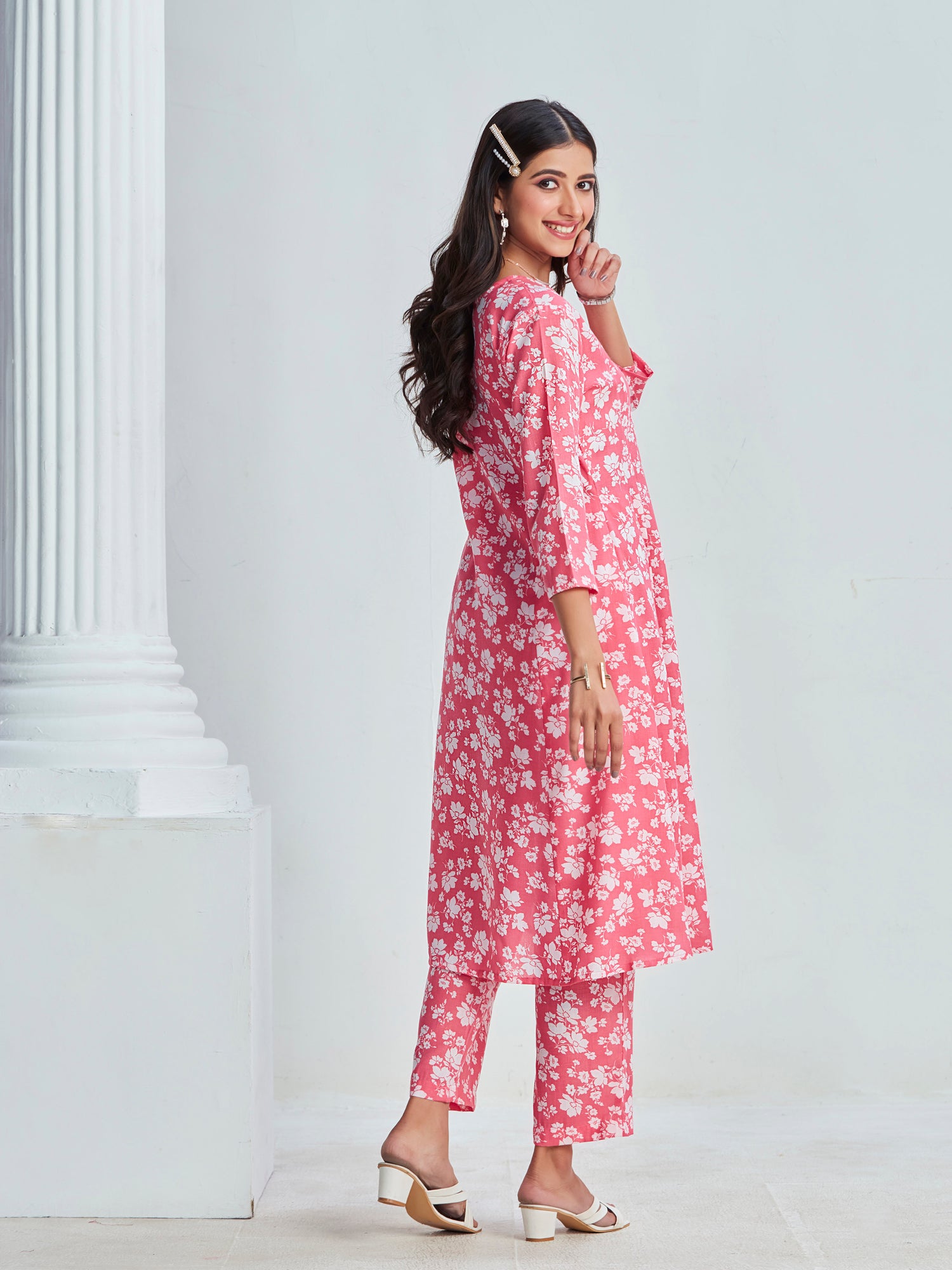 Floral Printed A-Line Pure Cotton Kurta with Trousers