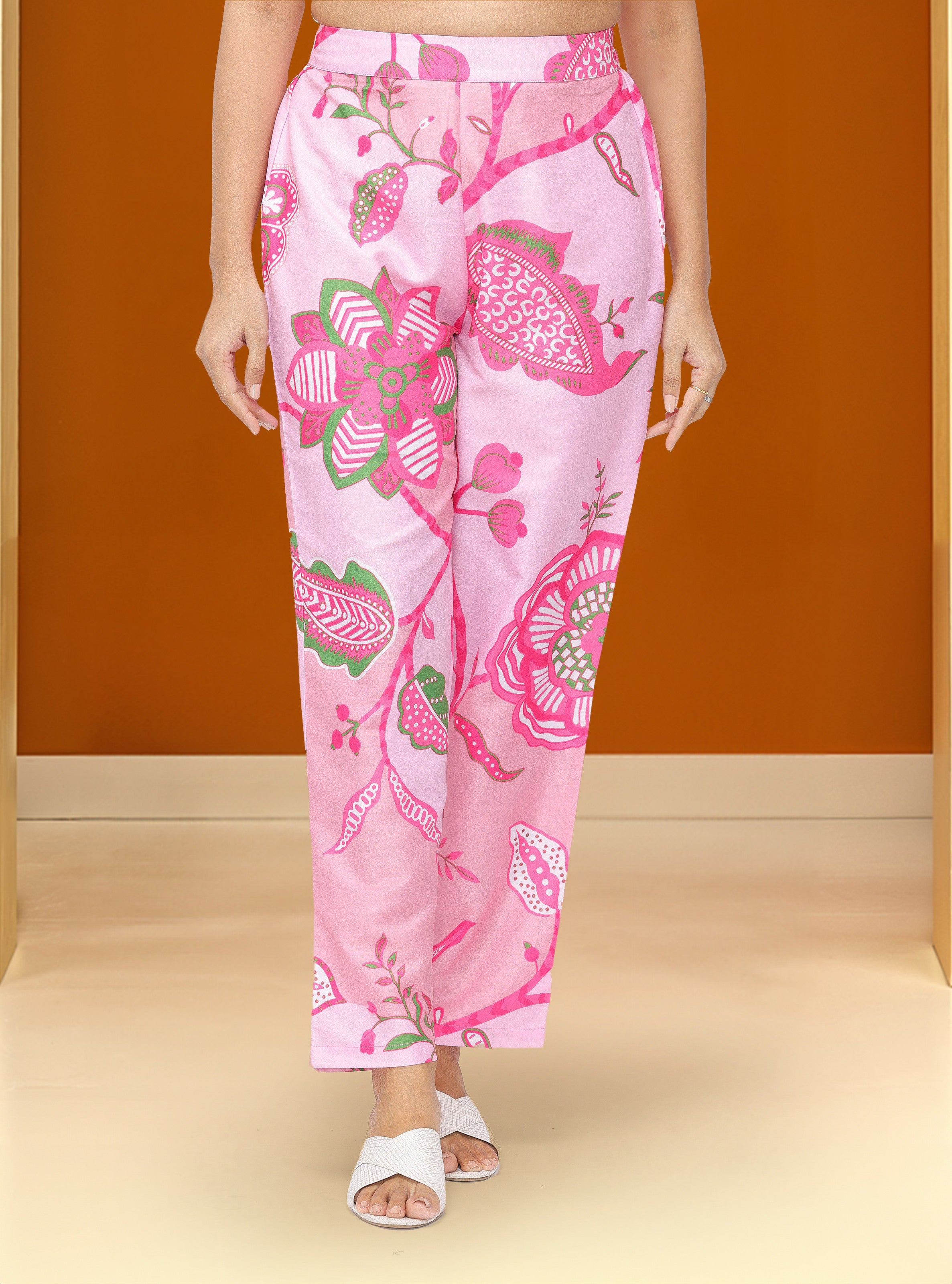 Soft Pink Chinon Floral Printed Fit and Flare Kurta Set with dupatta