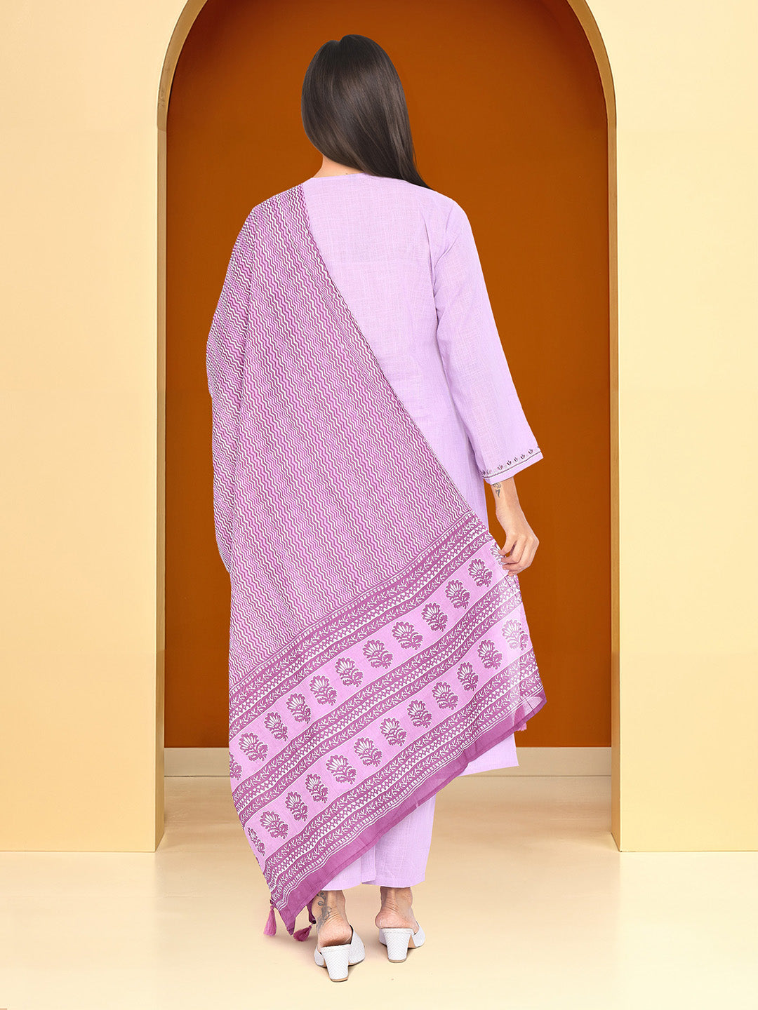 Comfy Purple  Cotton Embroidered Angrakha Fit Kurta Set with dupatta