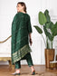 Green Ethnic Motifs Embroidered Straight Kurta & Trousers With Dupatta