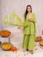 Leheriya Cotton A-line Side Tie-Up Kurta with Sharara & Tie and Dye Dupatta