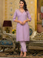 Zari Threadwork Schiffli Cotton Kurta with Trouser & Lace bordered Dupatta