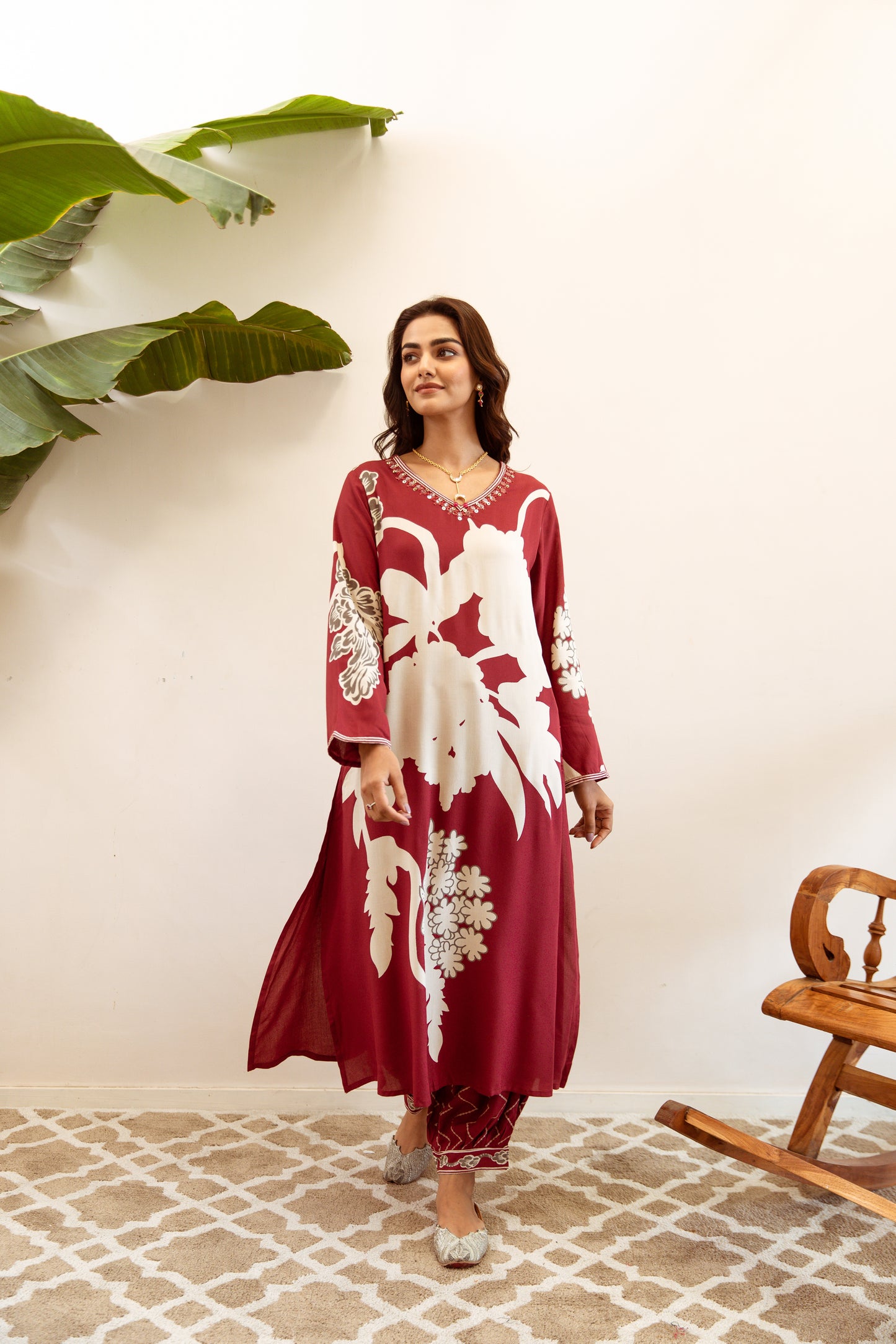 Quirky Printed Beads and Stones Pure Cotton Kurta With Trousers & Dupatta