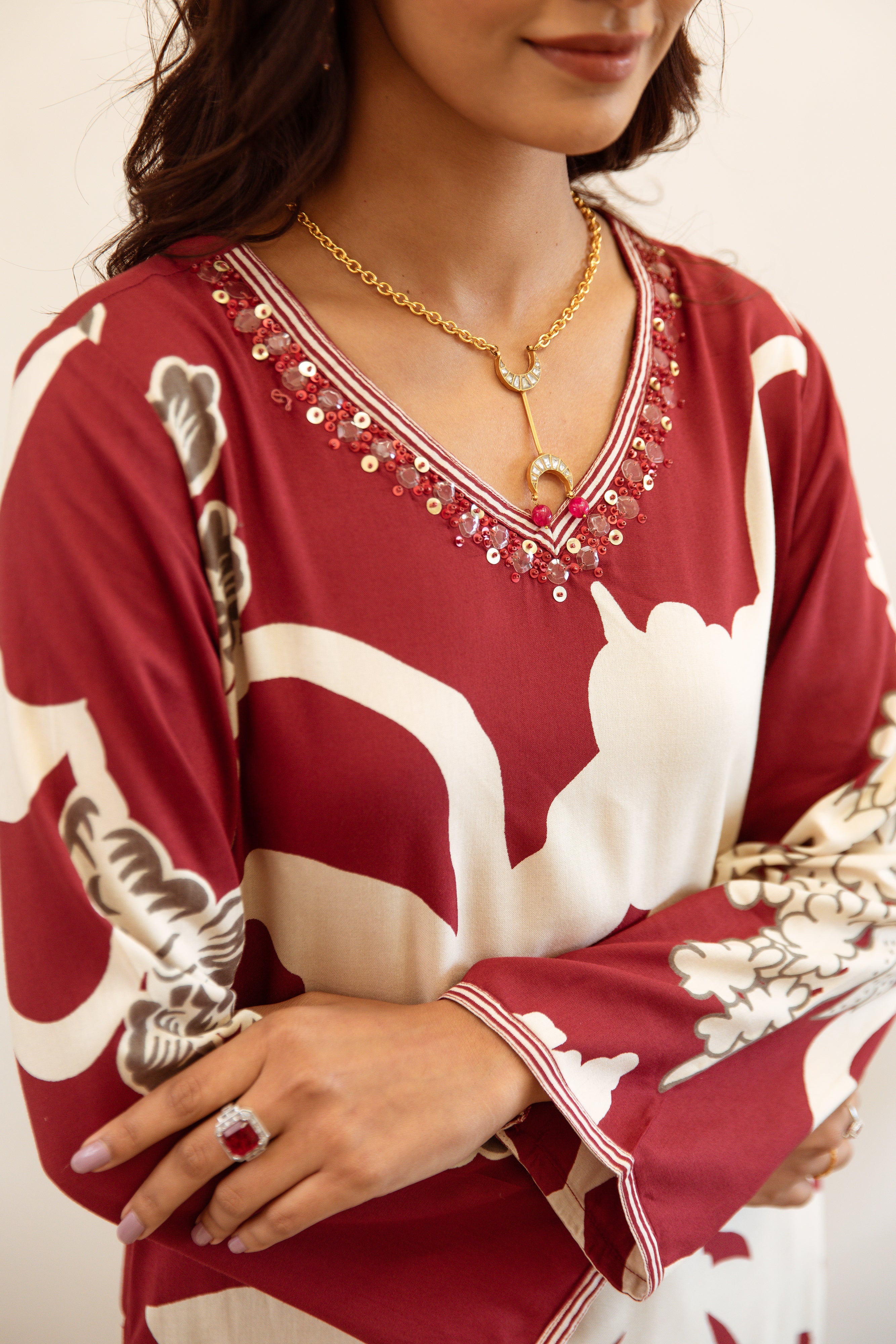 Comfy Maroon Purecotton Floral printed Straight Fit kurta set