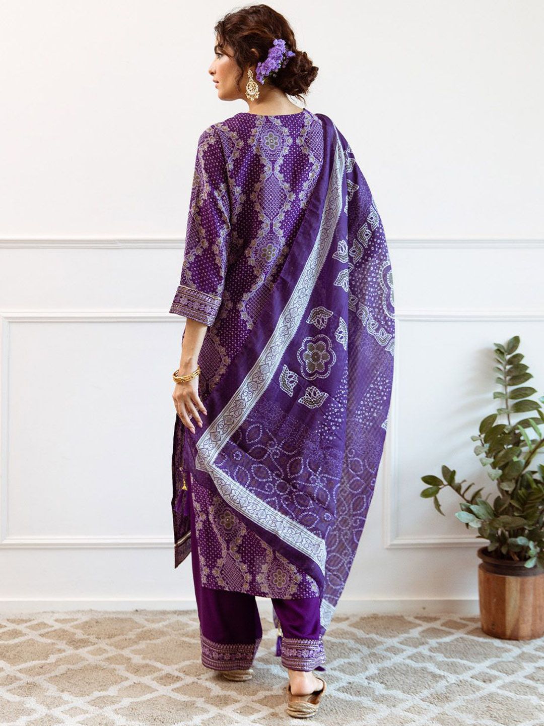 Rich Purple Modal Muslin Zari Embroidered Straight Fit Kurta Set With Straight Bottom & Soft Printed Dupatt