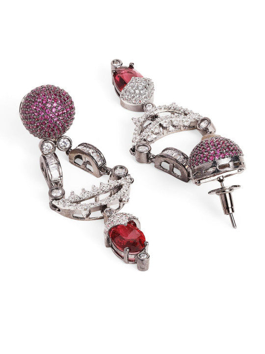 Ishin Pink  Colour Silver Plated American Diamond Jewellery Set