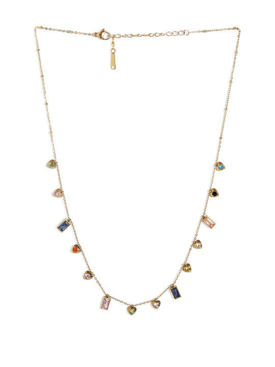 Ishin Multi  Colour Gold Plated Artificial Stones And Beads Chain