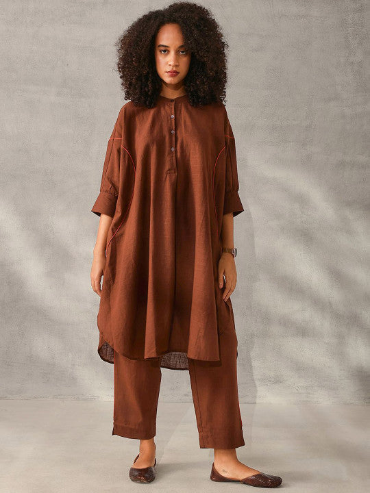 Ishin Comfy Brown Poplin Solid Relaxed Fit Co-ord set
