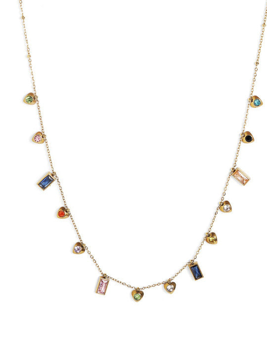 Ishin Multi  Colour Gold Plated Artificial Stones And Beads Chain