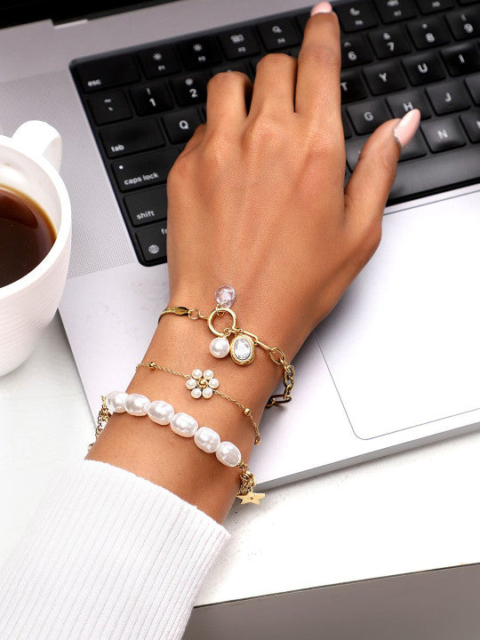 Ishin White Colour Gold Plated Artificial Stones And Beads Armlet