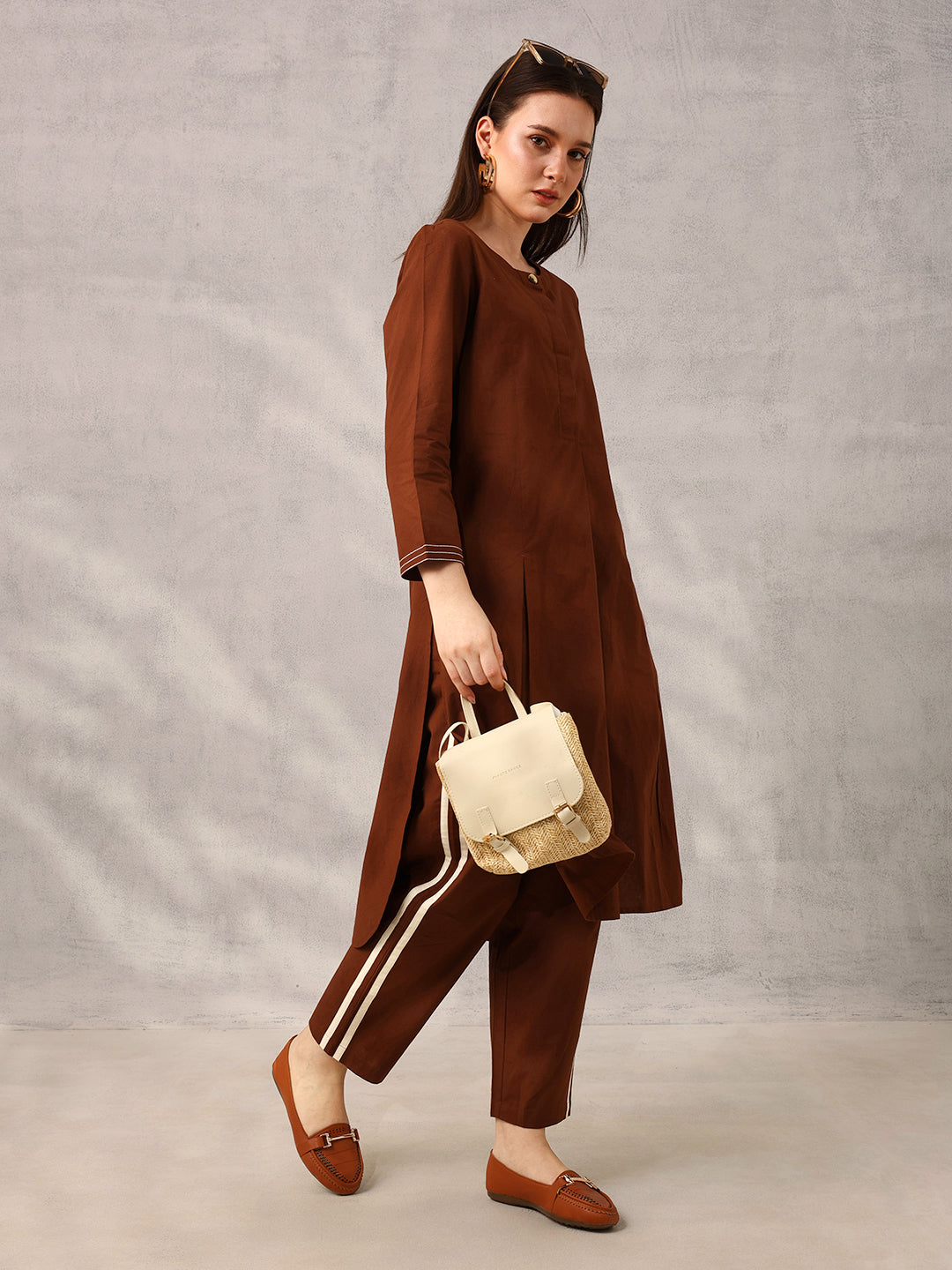 Comfy Brown Poplin Solid Relaxed Fit Co-ord set