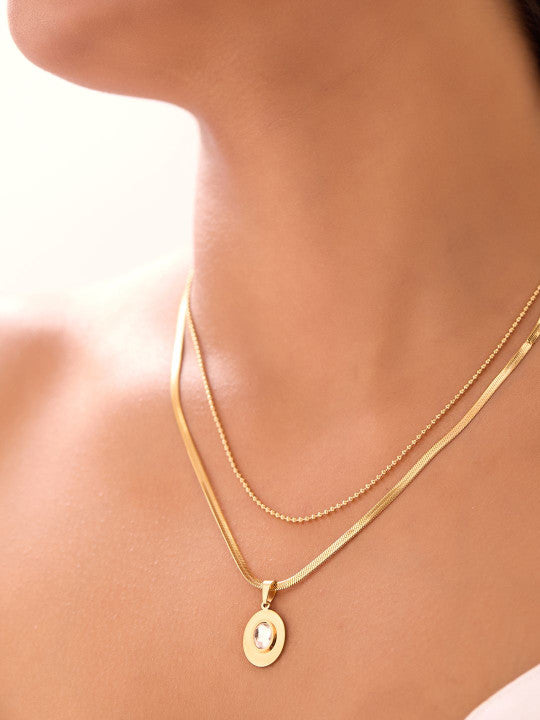 Ishin White  Colour Gold Plated Artificial Stones And Beads Chain