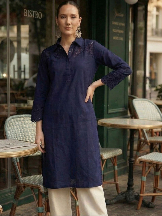 Comfy Navy Daftar Embroidered Shirts