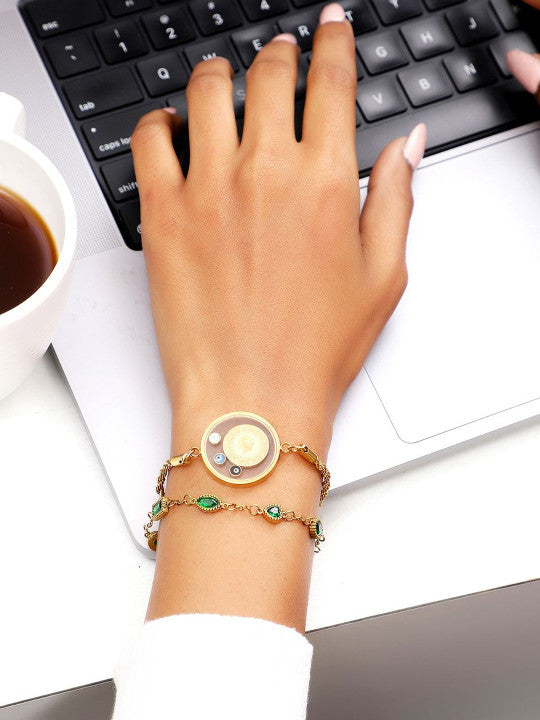 Ishin Multi Colour Gold Plated Artificial Stones And Beads Armlet