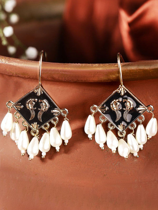 Ishin Red Colour Silver Plated American Diamond Drop Earring