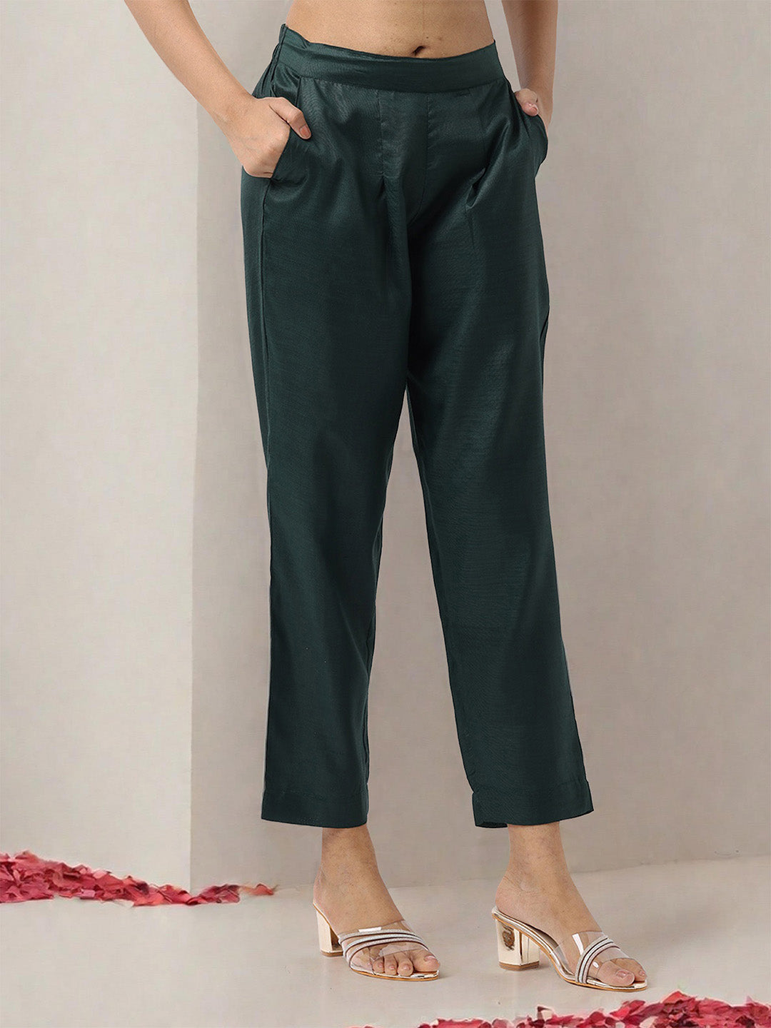 Flowy Green Georgette Fit & Flare Kurta Set with gotta patti dupatta