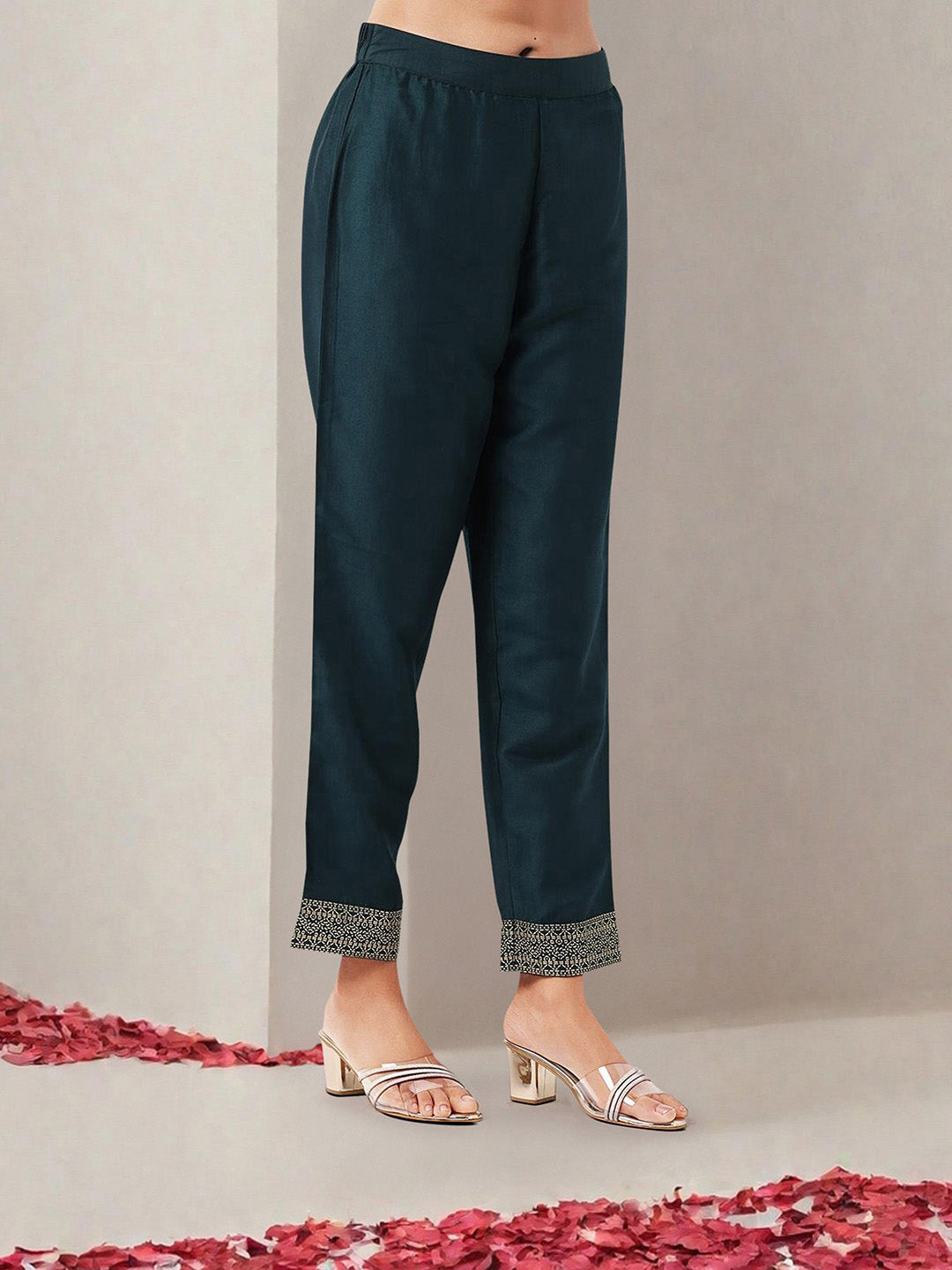 Rich green Polyester foil printed A line kurta set