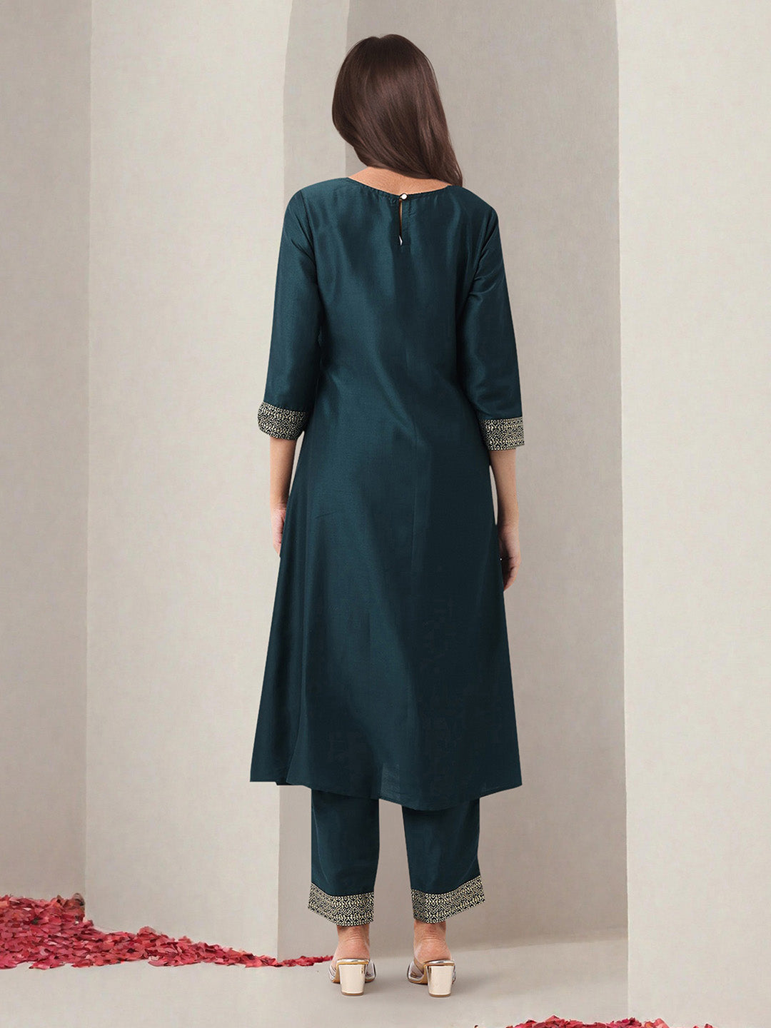 Rich green Polyester foil printed A line kurta set