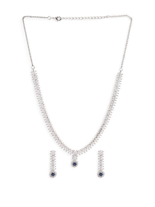 Ishin Blue  Colour Silver Plated American Diamond Jewellery Set