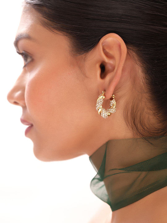 Ishin White Colour Gold Plated Artificial Stones And Beads Stud Earring