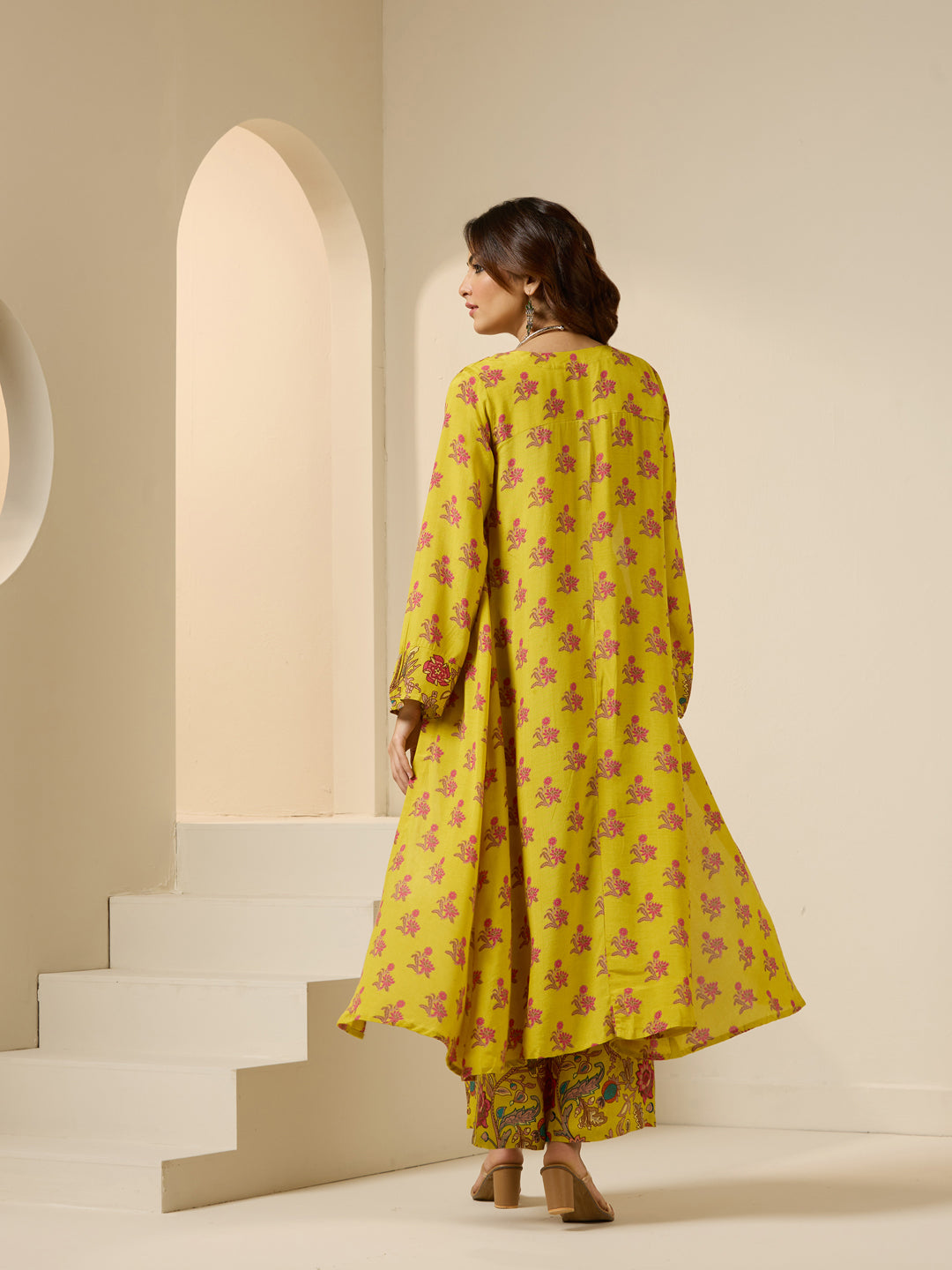 Soft Yellow Polyester Printed Relaxed Fit Co-Ord Set With Palazzo Bottom