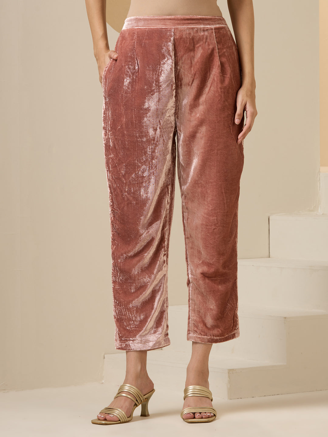 Rich Pink Velvet Embroidered Straight Kurta Set With Dupatta