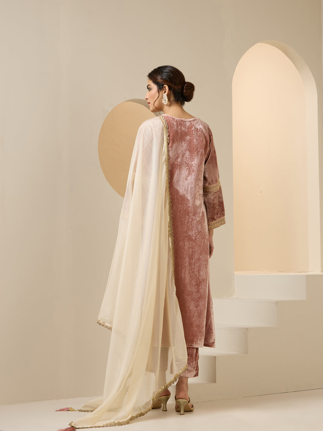 Rich Pink Velvet Embroidered Straight Kurta Set With Dupatta