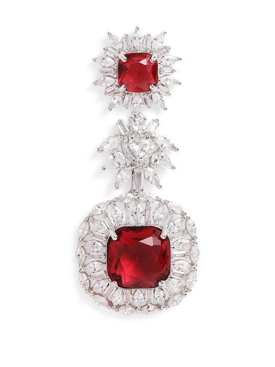 Ishin Red  Colour Silver Plated American Diamond Jewellery Set