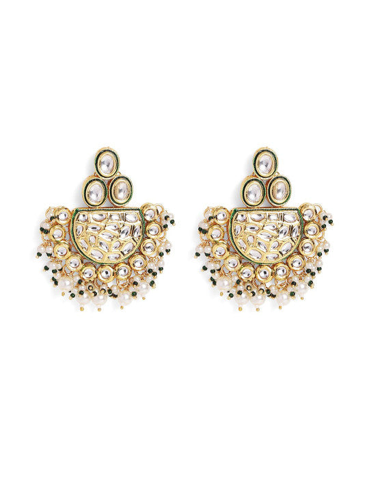 Ishin White Colour Gold plated Kundan Chand bali Earring