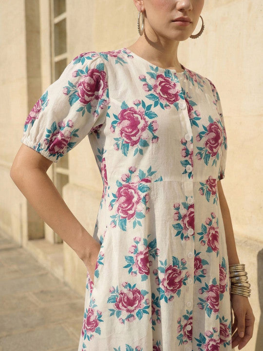 Comfy Off white Pratidin Printed Dresses