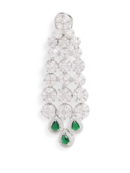 Ishin Green Colour Silver Plated American Diamond Drop Earring
