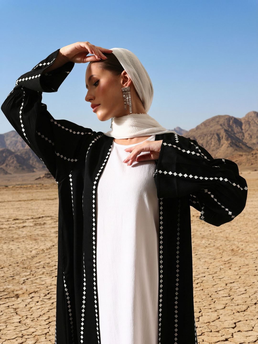 Rich Black Relaxed Abaya with Hijab in Crinckle Cotton