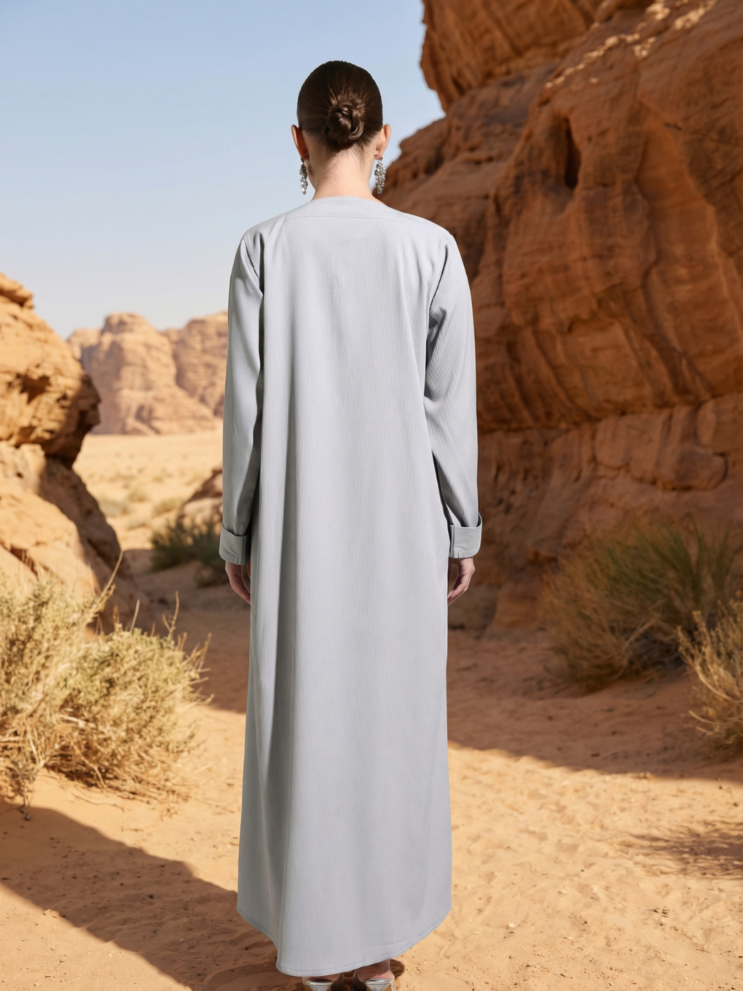 Rich Grey Relaxed Abaya with Hijab in Crinckle Cotton