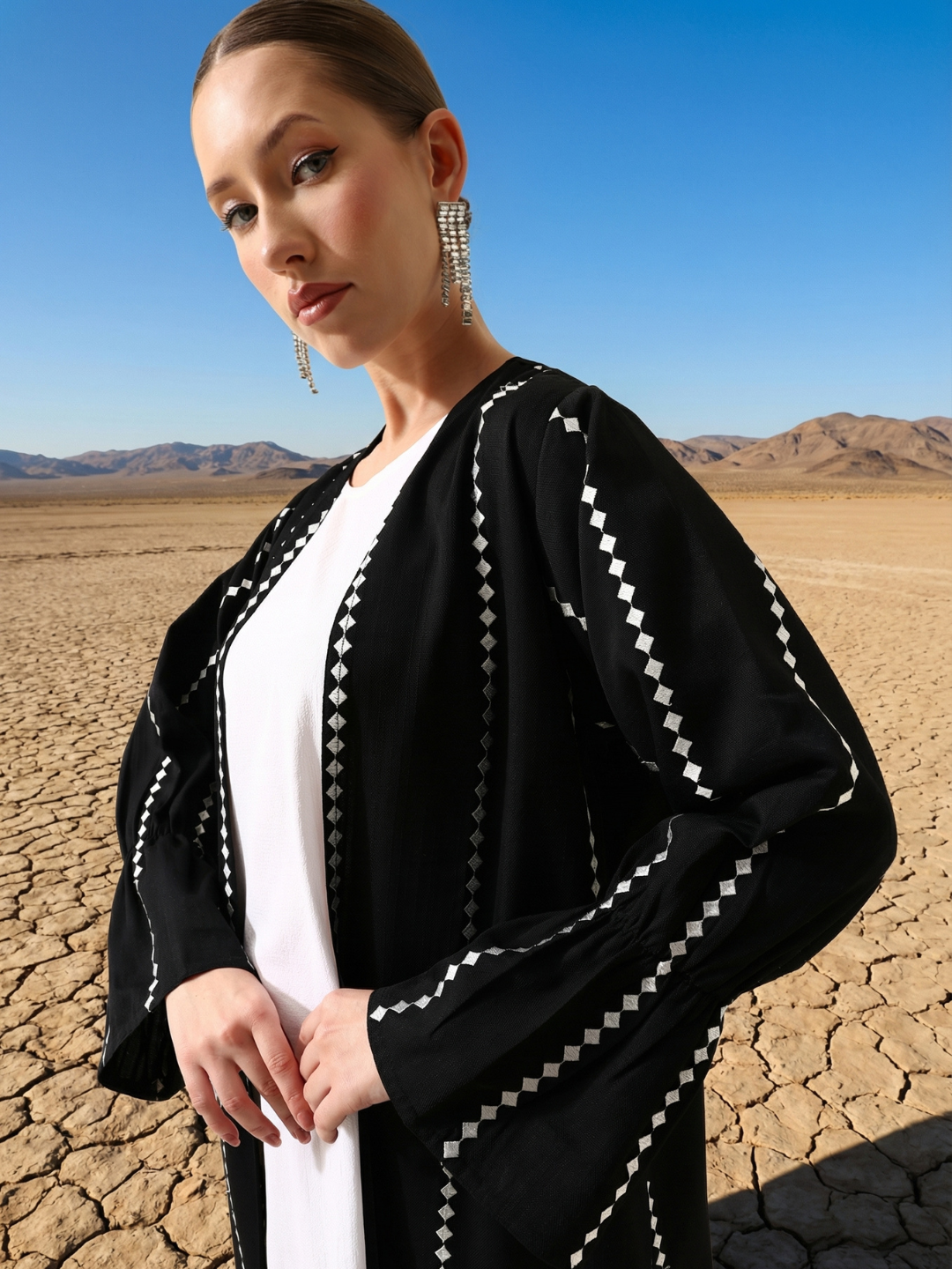 Rich Black Relaxed Abaya with Hijab in Crinckle Cotton